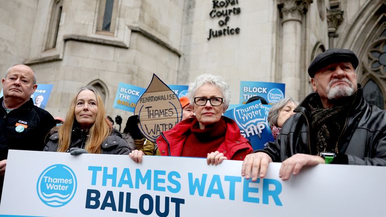 Demonstrators protest against Thames Water's bid to seek approval for its restructuring plan, at the High Court.  Pic: Reuters